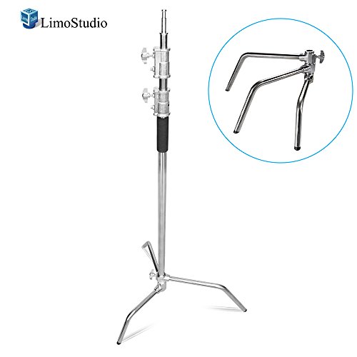 Product Cover LimoStudio Heavy Duty Master C-Stand with Sliding Leg Turtle Fold Base, Light Stand Tripod, 130 Inch Max Height, 100 Percent Metal Strong Silver Chrome, Photo Studio, AGG2146