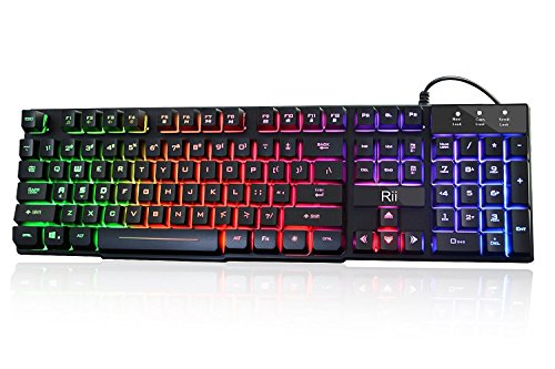 Product Cover Rii RK100+ Multiple Color Rainbow LED Backlit Large Size usb Wired Mechanical Feeling Multimedia Gaming Keyboard For Working or Gaming,Office Device