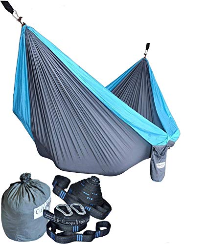 Product Cover Cutequeen Grey/Sky Blue Hammock with Tree Straps Garden Outdoor Camping Hammocks Nylon Lightweight Multifunctional Parachute for Park,Backyard,Traveling,Backpacking,Yard,Beach