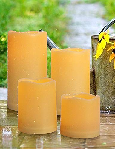 Product Cover HOME MOST Set of 4 Outdoor LED Pillar Candles with Timer Waterproof - Battery Operated Pillar Candles with Flickering Flame 3x3 3x4 3x5 3x6 - Unscented Plastic Pillar Candles for Centerpiece