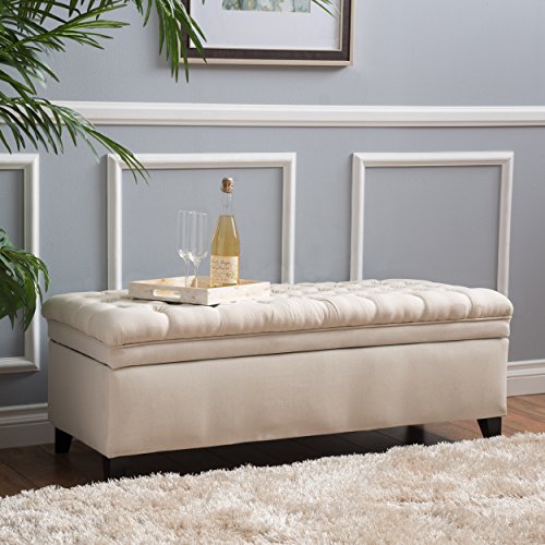 Product Cover Christopher Knight Home Laguna Button Tufted Fabric Storage Ottoman Bench, Beige