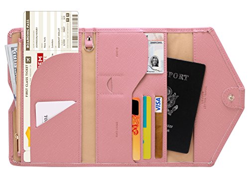 Product Cover Zoppen Mulit-purpose Rfid Blocking Travel Passport Wallet (Ver.4) Tri-fold Document Organizer Holder, 6 Quartz Pink