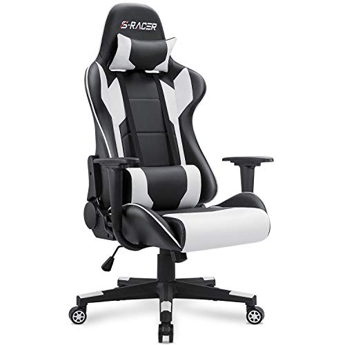 Product Cover Homall Gaming Chair Office Chair High Back Computer Chair PU Leather Desk Chair PC Racing Executive Ergonomic Adjustable Swivel Task Chair with Headrest and Lumbar Support (White)