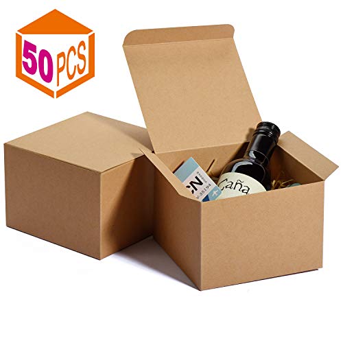 Product Cover MESHA Kraft Boxes 5 x 5 x 3.5 Inches, Brown Paper Gift Boxes with Lids,Boxes for Wrapping Gifts, Groomsmen Gift Box,Bridesmaid Proposal Boxes,Small Gift Handmade Boxes(50PACK)