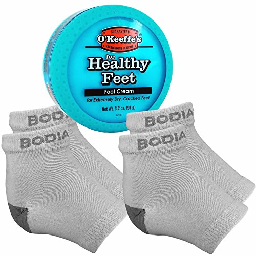 Product Cover Dry Cracked Heels Repair Bundle with Open Toe Moisturizing Silicone Gel Heel Socks (2 Pairs, Gray) and O'Keeffe's Healthy Feet Cream Jar for Home Foot Skin Care