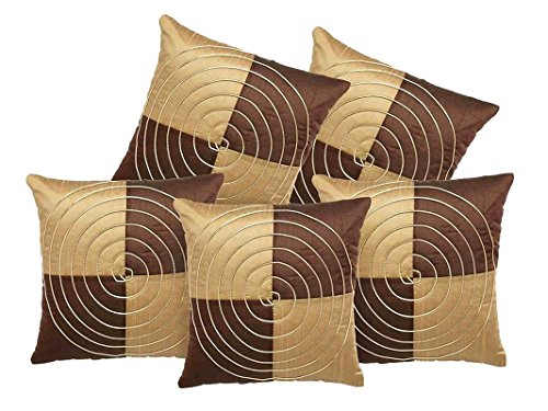 Product Cover Decor Studioz Maze Designed Chocolate Synthetic Cushion Cover With Zipper,16 x 20 Inch(Set Of 5)
