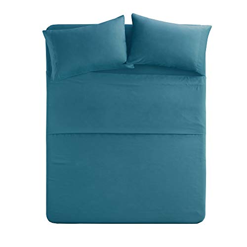 Product Cover Comfort Spaces Ultra Soft Hypoallergenic Microfiber 4 Piece Set, Wrinkle Fade Resistant Sheets with Pillow Cases Bedding, Twin, Teal