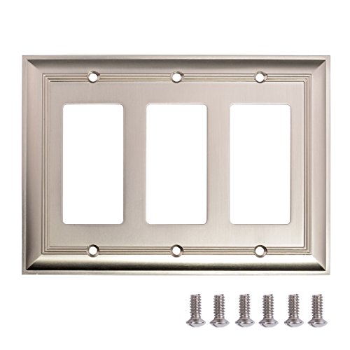 Product Cover AmazonBasics Triple Gang Light Switch Wall Plate, Satin Nickel, 1-Pack