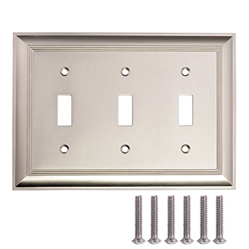 Product Cover AmazonBasics Triple Toggle Light Switch Wall Plate, Satin Nickel, 1-Pack