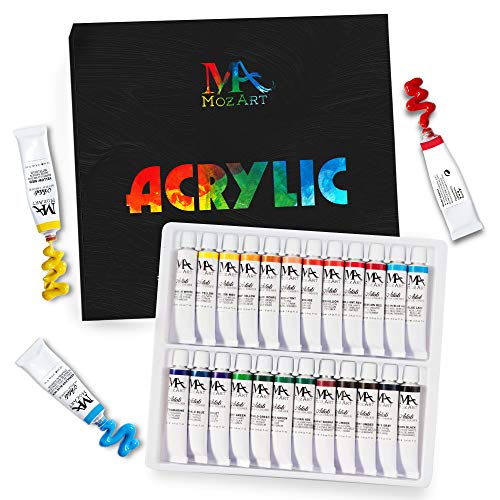 Product Cover MozArt Supplies Acrylic Paint Set - 24 Paint Colors 12 Milliliter Tubes - Artist Grade Kit for Professionals, Beginners, and Kids - Ideal for Canvas, Ceramics, Crafts and Acrylic Pouring