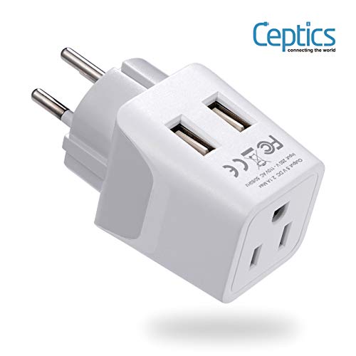 Product Cover Ceptics Israel, Palestine Travel Adapter Plug with Dual USB - Usa Input - Type H - Ultra Compact - Perfect for Cell Phones, Laptop, Camera Chargers, iWatch, iPhone and More (CTU-14)