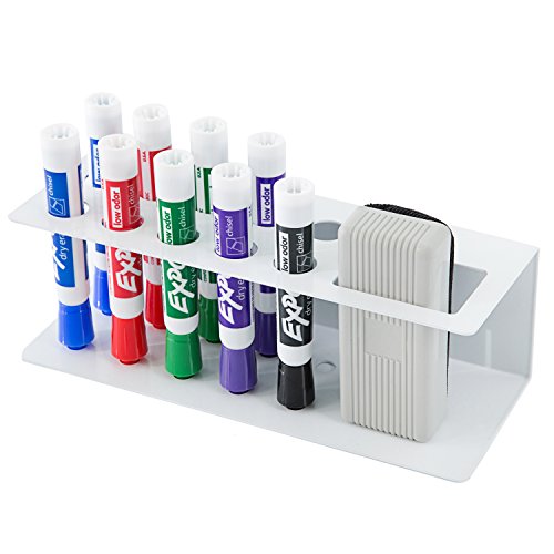 Product Cover 10-Slot Wall-Mounted Metal Dry Erase Marker and Eraser Holder Rack, White