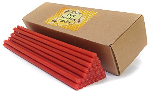 Product Cover Natural Pure Beeswax Candles Organic Honey Eco Candles Amber Red Color in Gift Box (Natural Cotton Wicks, Dripless, Smokeless, Not Taper, Not Ear Candles) (Red, 8 Inches (20 cm) 30pcs)