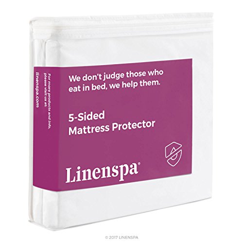 Product Cover Linenspa Five Guards Top and Sides of Mattress from Liquids, Dust Mites, and Allergens-Fitted Style-Waterproof Cover Protector, Twin, White
