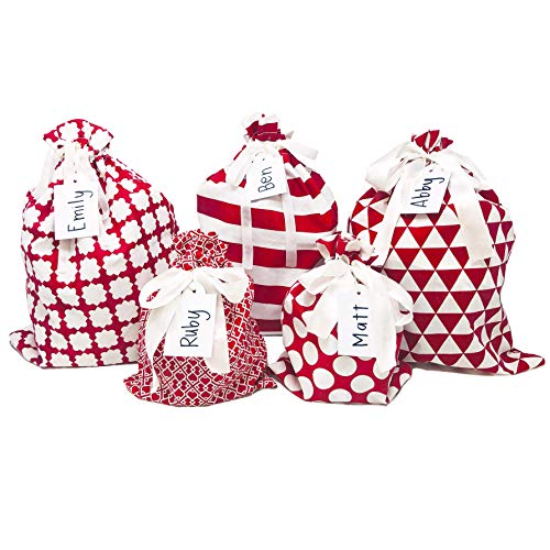 Product Cover Appleby Lane Fabric Gift Bags (Standard Set, Red) 100% Cotton, Set of 5 Bags: Three 16