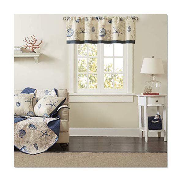 Product Cover Bayside Printed Ivory Navy Window Valance , Cotton Printed Rod Pocket Valances for Windows , 50X18