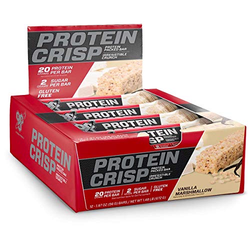Product Cover BSN Protein Crisp Bar by Syntha-6, Low Sugar Whey Protein Bar, 20g of Protein, Vanilla Marshmallow, 12 Count