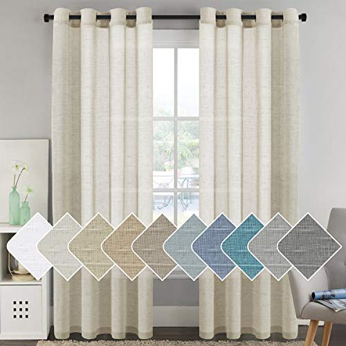 Product Cover H.VERSAILTEX Home Decorative Privacy Window Treatment Linen Curtains/Natural Linen Blended Sheer Curtains/Panels/Drapes, Nickel Grommets, Natural Color, 96 Inches Long Living Room Curtains
