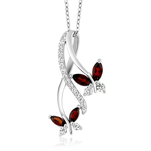 Product Cover Gem Stone King 925 Sterling Silver Red Garnet Butterfly Infinity Pendant Necklace, 1.21 Ct Marquise Cut Gemstone Birthstone with 18 Inch Silver Chain