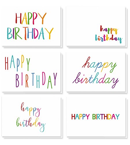 Product Cover Birthday Cards Bulk - 48-Pack Blank Birthday Cards, Happy Birthday Greeting Cards, 6 Colorful Rainbow Font Designs, Envelopes Included, 4 x 6 Inches