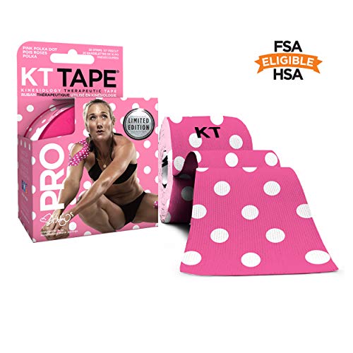 Product Cover KT Tape Pro Kinesiology Therapeutic Sports Tape, 20 Precut 10 inch Strips, Latex Free, Water Resistance, Pro & Olympic Choice, Pink Polka Dots