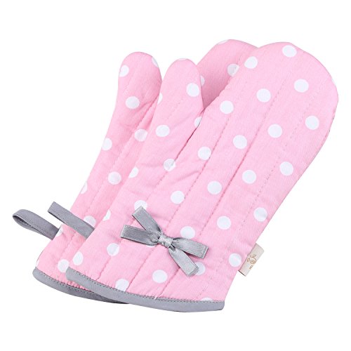 Product Cover NEOVIVA Kids Oven Mitts for Children Play Kitchen, Heat Resistant Kitchen Mitts for Kids, Set of 2, Polka Dots Pink