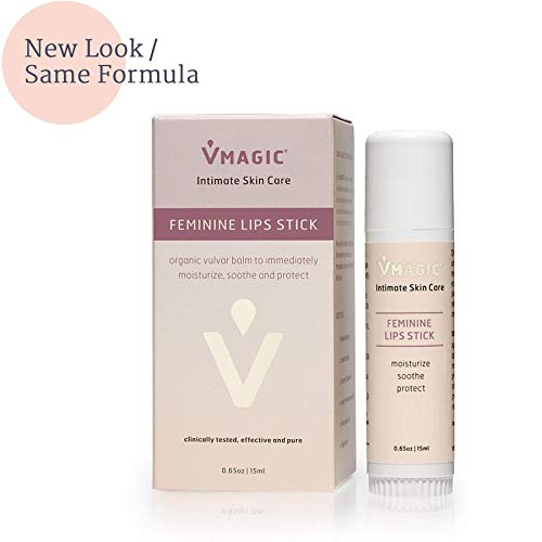 Product Cover Vmagic Organic Vulva Balm & Intimate Skin Care, Vaginal Moisturizer & Personal Lubricant - Relieves Dryness, Itching, Burning, Redness, Chafing, Odor, Menopause Symptoms - Feminine Lips Stick (.65oz)