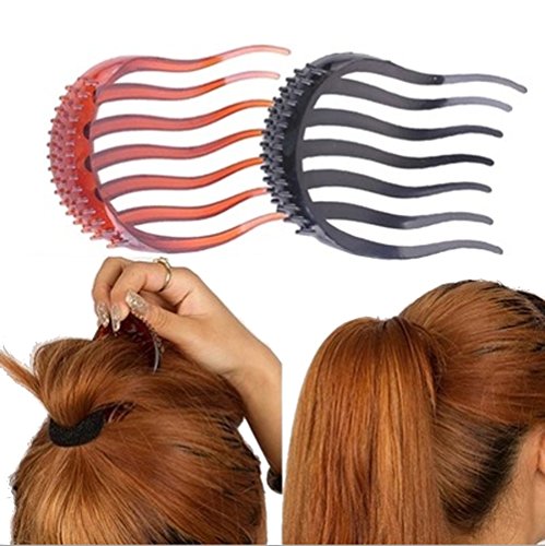 Product Cover 2Pcs Ponytail Bump it UP Hair Styling Insert Comb Fluffy Hair Comb (1Black+1Coffee)