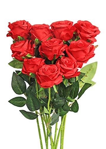 Product Cover Luyue Artificial Silk Rose Flower Bouquet Wedding Party Home Decor, Pack of 10 (Style 1-Red)