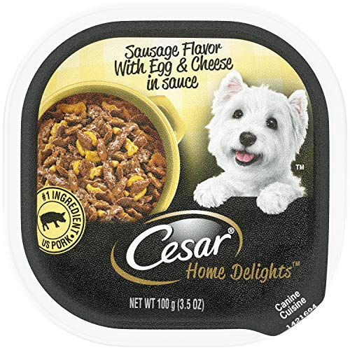 Product Cover CESAR HOME DELIGHTS Soft Wet Dog Food Sausage Flavor with Egg and Cheese in Gravy, (24) 3.5 oz. Easy Peel Trays