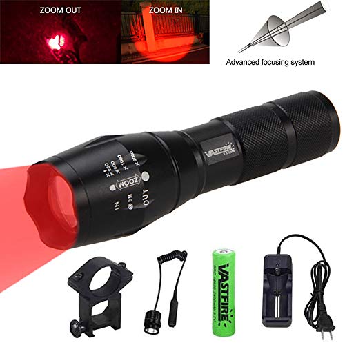 Product Cover VASTFIRE Zoomable Red Coyote Coon Bobcat Raccoon Varmint Hunting Flashlight 125 Yard Include Rechargeable Battery Pressure Switch Picatinny Rail Mount Gift Case