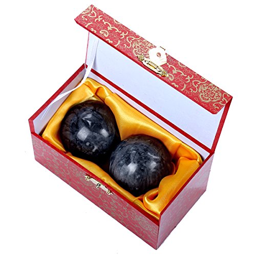 Product Cover 1.4'' Dark Grey Marble Baoding Health Stress Exercise Balls Chinese Exercise Stress Balls Craft Collection (Box-Packed)