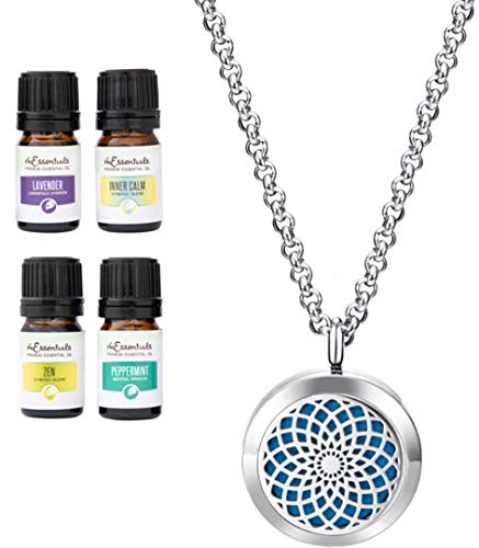 Product Cover Sunflower Design Essential Oil Diffuser Necklace Stainless Steel Locket Pendant with 24