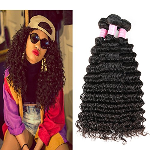 Product Cover Miss GAGA 3 Bundles 8A Deep Wave (24 26 28) 100% Unprocessed Virgin Human Hair Peruvian Deep Wave 3 Bundles No Shedding Natural Black Color Can Be Dyed and Bleached