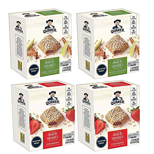 Product Cover Quaker Baked Squares, Soft Baked Bars, Apple Cinnamon & Strawberry, 5 Bars (Pack of 4) ( Packaging May Vary )