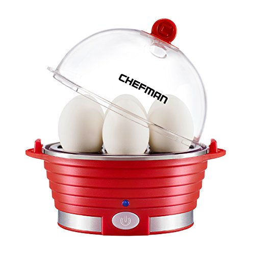 Product Cover Chefman Electric Egg Cooker Boiler, Rapid Egg-Maker & Poacher, Food & Vegetable Steamer, Quickly Makes 6 Eggs, Hard, Medium or Soft Boiled, Poaching/Omelet Tray Included, Ready Signal, BPA-Free, Red