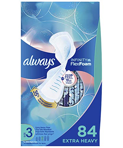 Product Cover Always Infinity Feminine Pads for Women, Size 3, Extra Heavy Flow Absorbency, with Wings, Unscented, 28 Count, Pack of 3