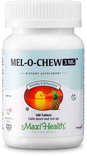 Product Cover Mel-O-Chew Melatonin for Kids - 3mg Chewable Sleep Aid Tablets - Natural Supplement for Children and Adults - Helps Fall Asleep Faster and Stay Sleeping Longer - 100 Count