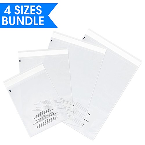 Product Cover Poly Bag Bundle (100/Size) - 6X9, 8X10, 9X12, 11X14 Self Seal Clear Plastic Bags with Suffocation Warning by Spartan Industrial (More Sizes Available)