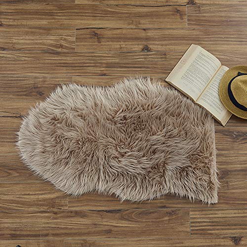 Product Cover OJIA Faux Sheepskin Fur Rug Soft Fluffy Carpets Chair Couch Cover Seat Area Rugs for Bedroom Sofa Floor Living Room(2 x 3ft, Light Coffee)