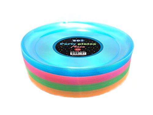 Product Cover EDI Hard Plastic 9-Inch Round Party/Luncheon Plates, Assorted Neon, 40-Count