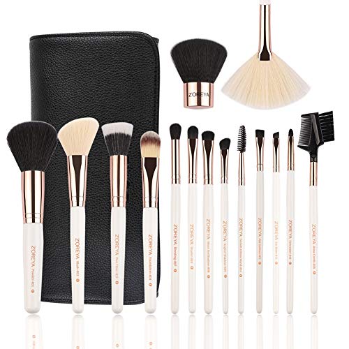 Product Cover Makeup Brushes Set 15pc Rose Gold Make Up Brush Set Premium Synthetic Foundation Powder Concealers Eye Shadows With Professional Easy Travel Vegan Leather Case Bag Organizer