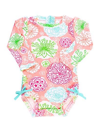 Product Cover RuffleButts Baby/Toddler Girls Long Sleeve One Piece Swimsuit - Tropical Garden with UPF 50+ Sun Protection - 12-18m