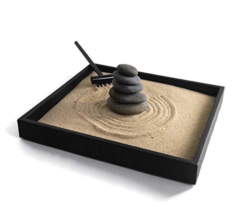 Product Cover Stacking Stones Zen Garden Desktop Gift Ideas for Office Decor Relaxing Desk Accessories - Handmade Natural Mini Zen Garden Kit with Stackable Rocks Nature Decor for Relaxation and Stress Reduction