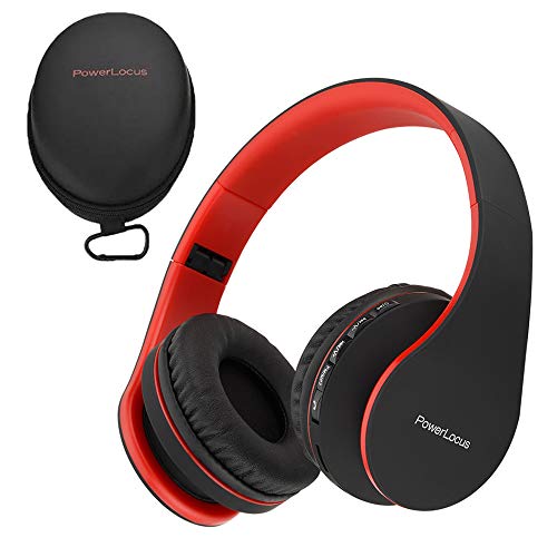 Product Cover PowerLocus Wireless Bluetooth Over-Ear Stereo Foldable Headphones, Wired Headsets with Built-in Microphone for iPhone, Samsung, LG, iPad (Black/Red)
