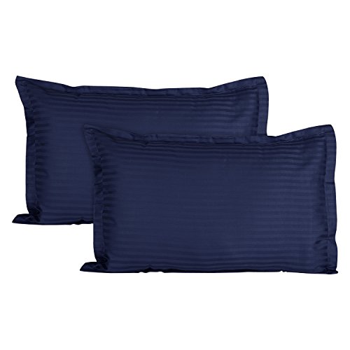 Product Cover Ahmedabad Cotton Luxurious Sateen Striped Pillow Cover/Case Set (2 Pcs) 300 Thread Count - Navy Blue