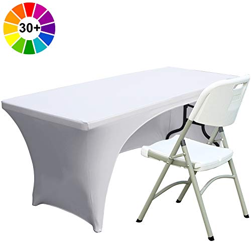 Product Cover ABCCANOPY 30+ Colors Spandex Table Cover 6 ft. Fitted Polyester Tablecloth Stretch Spandex Tablecover-Table Toppers(Open Back White)