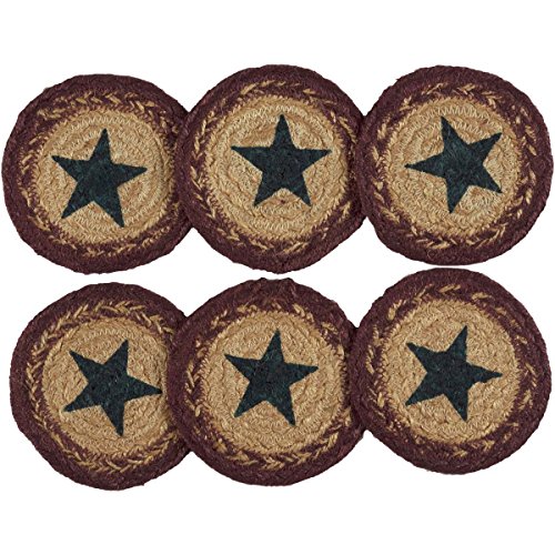Product Cover VHC Brands Americana Primitive Tabletop & Kitchen - Potomac Tan Stencil Star Jute Coaster Set of 6, Creme