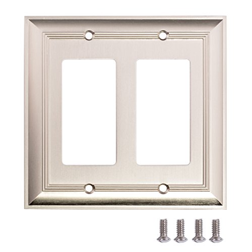 Product Cover AmazonBasics Double Gang Light Switch Wall Plate, Satin Nickel, Set of 2