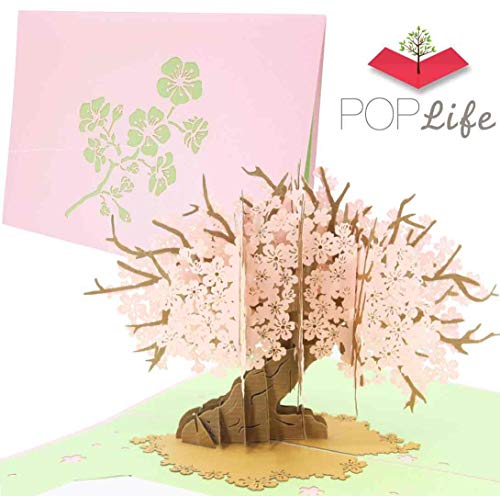 Product Cover PopLife Pink Cherry Blossom Tree Pop Up Valentine's Day Card - 3D Anniversary Gift, Pop Up Mother's Day Card, Thank You, Cute Happy Birthday - Folds Flat for Mailing - for Mom, for Daughter, for Wife